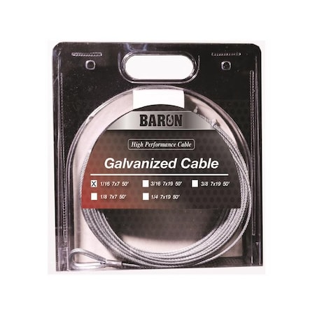 Galvanized Galvanized Steel 1/16 In. D X 50 Ft. L Aircraft Cable